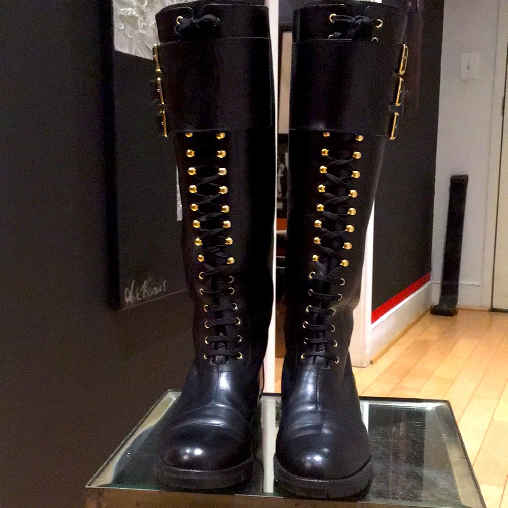 🇺🇸 Martinez Valero Knee High Leather Combat Boots 38.5 fits 8 or small 8…
